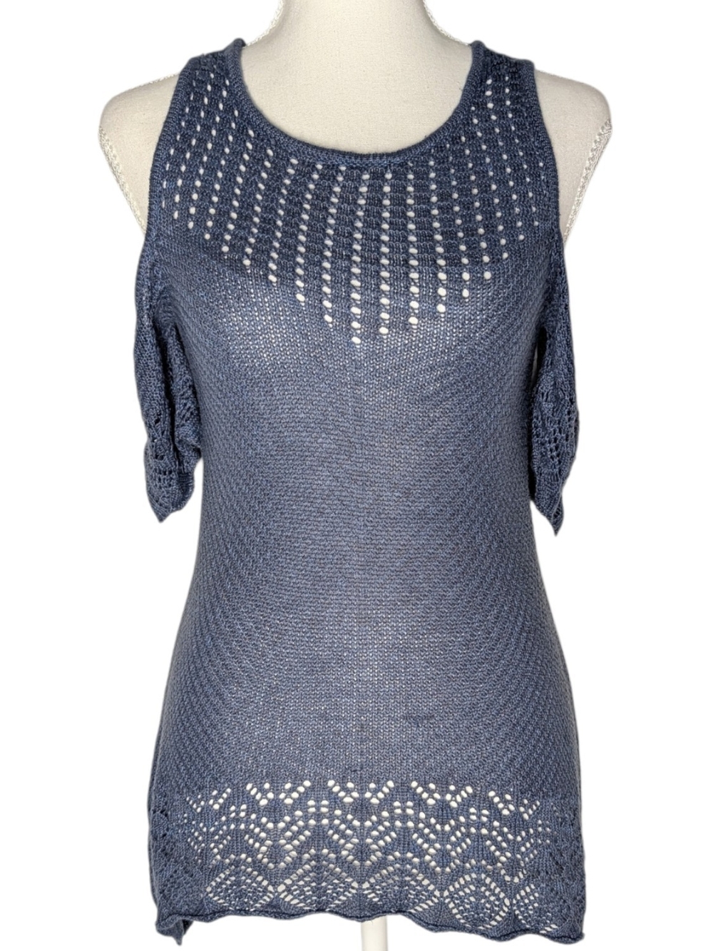LC Lauren Conrad Indigo Blue Open-Knit Cold-Shoulder Sweater
